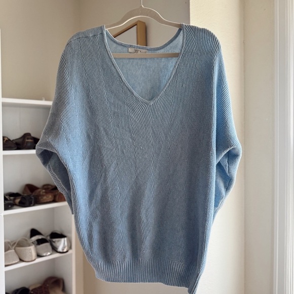 Peyton Primrose Light Blue V-Neck 3/4 Sleeve Relaxed Fit Sweater Plus Size 1X - Picture 7 of 7